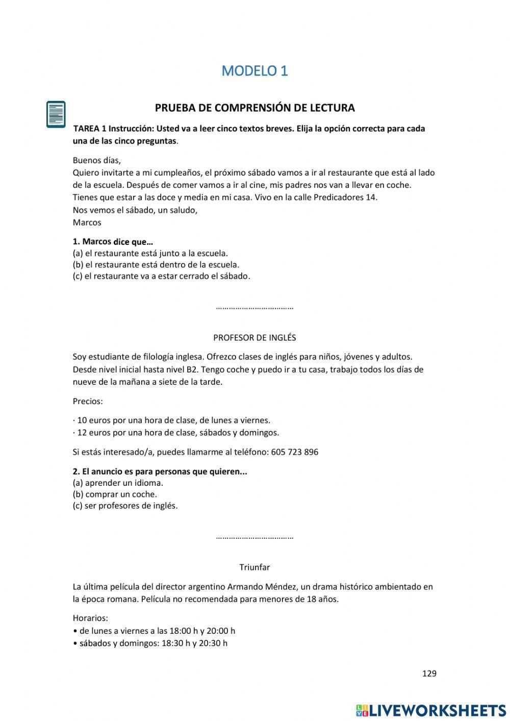 Comprensión de lectura - simulado 1