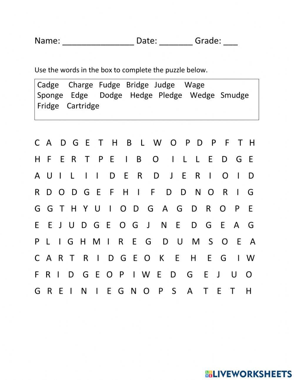 Spelling words 'dge'