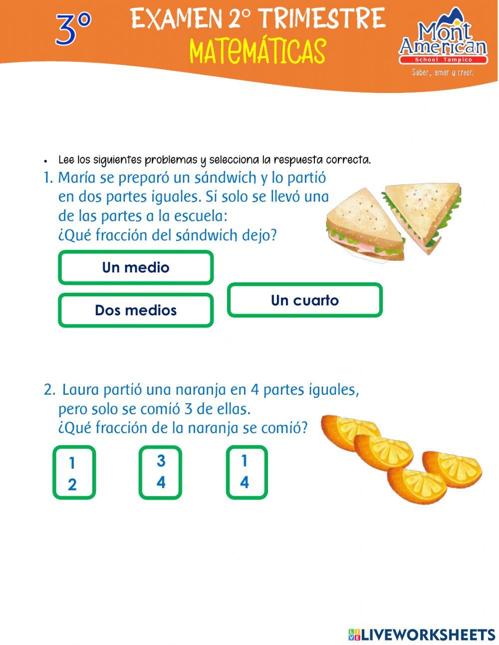 Examen matematicas 2° trim