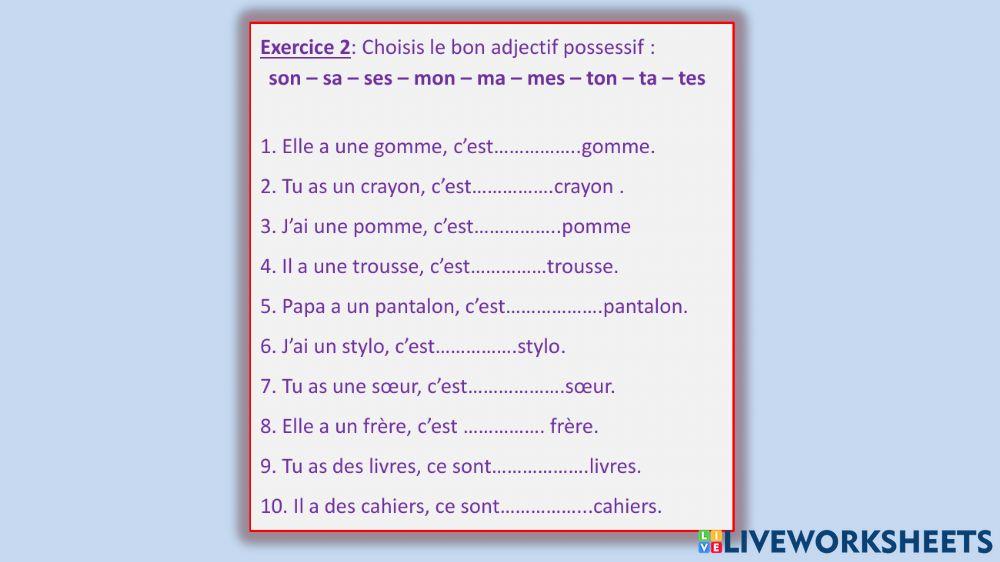 Adjectifs possessifs 1 Adjectifs possessifs 1