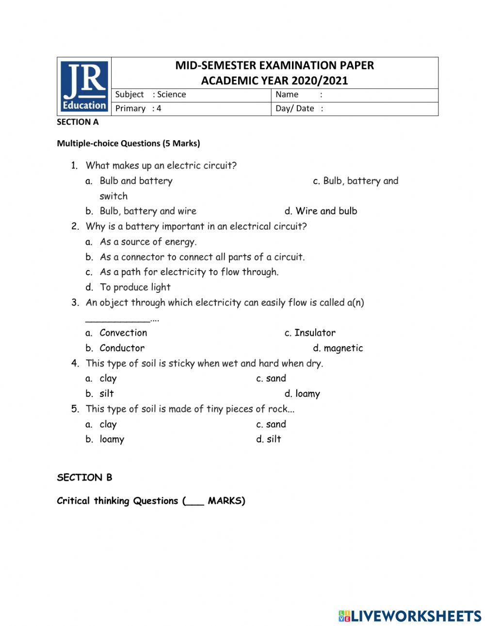 Mid semester science grade 4