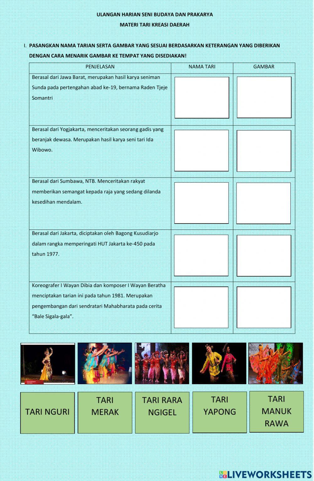 Ulangan harian sbdp tari kreasi daerah