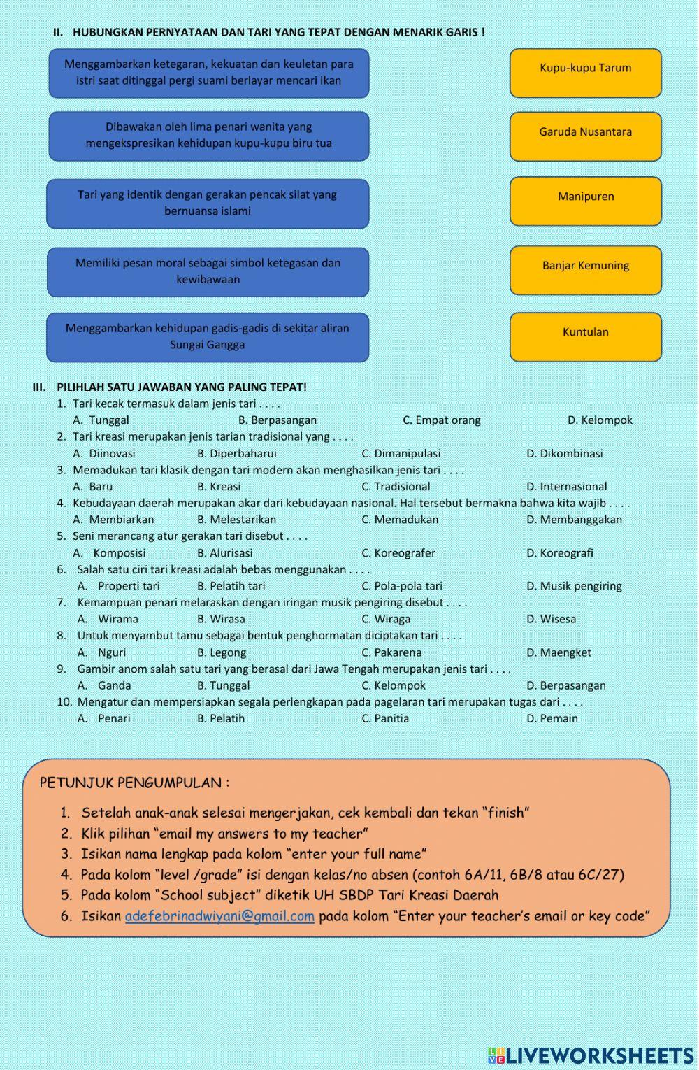 Ulangan harian sbdp tari kreasi daerah