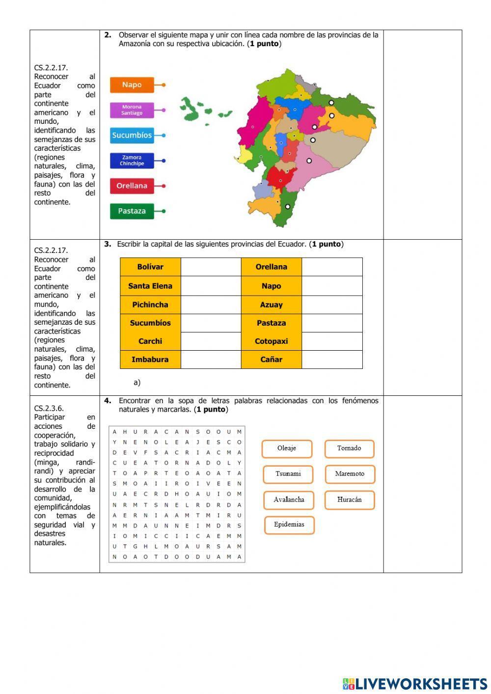 Exámen Quimestral Cuarto Estudios Sociales