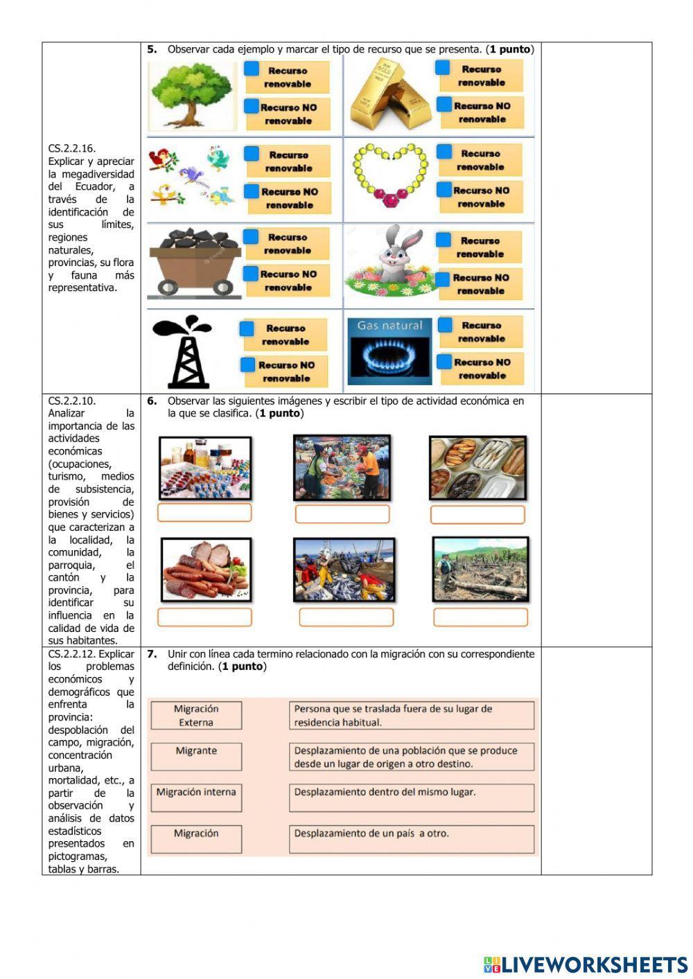 Exámen Quimestral Cuarto Estudios Sociales