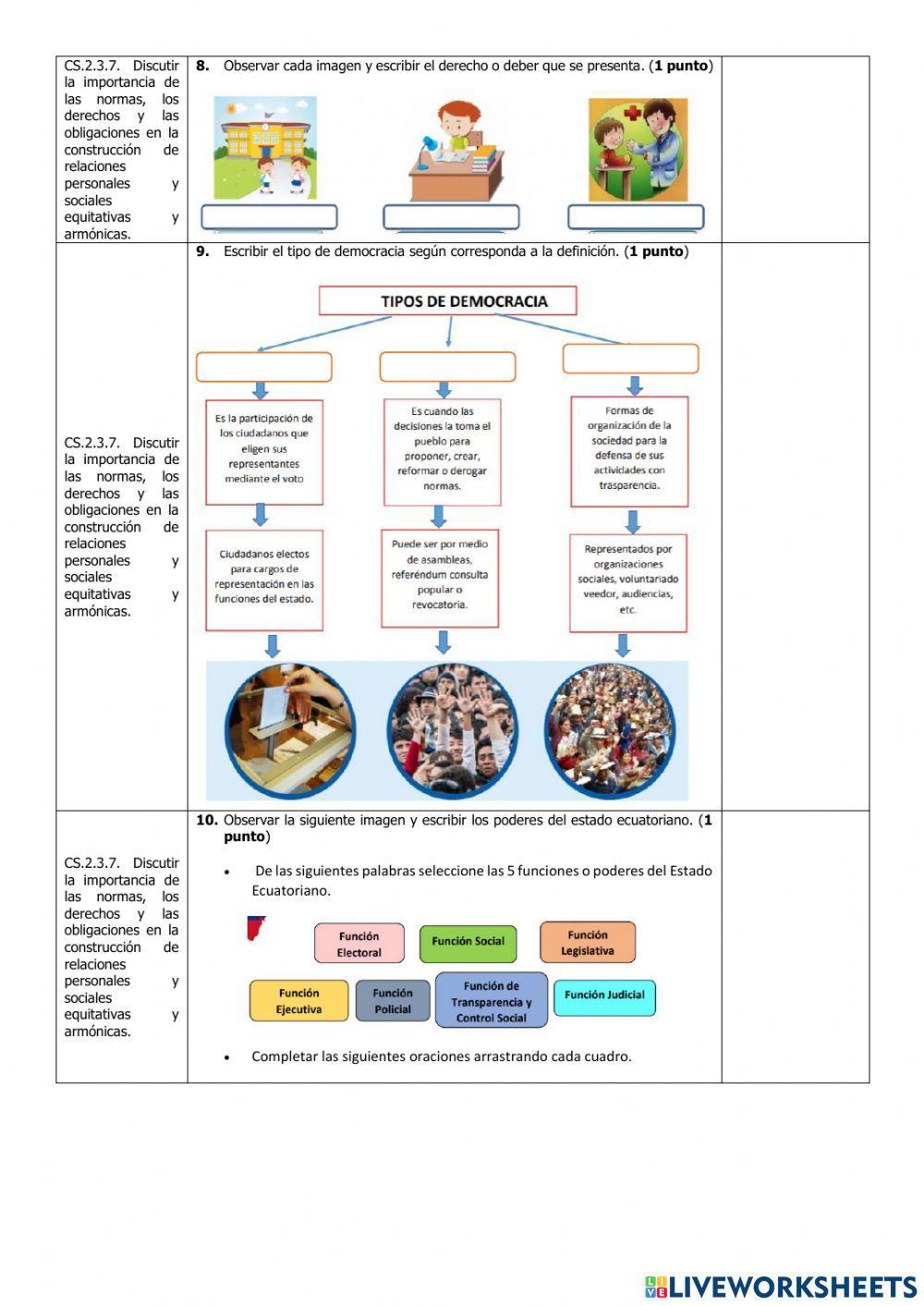 Exámen Quimestral Cuarto Estudios Sociales