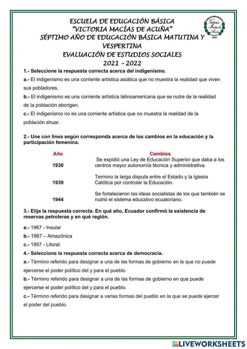 Evaluación de Estudios Sociales