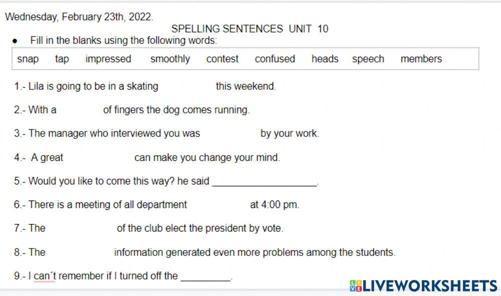 Spelling unit 10