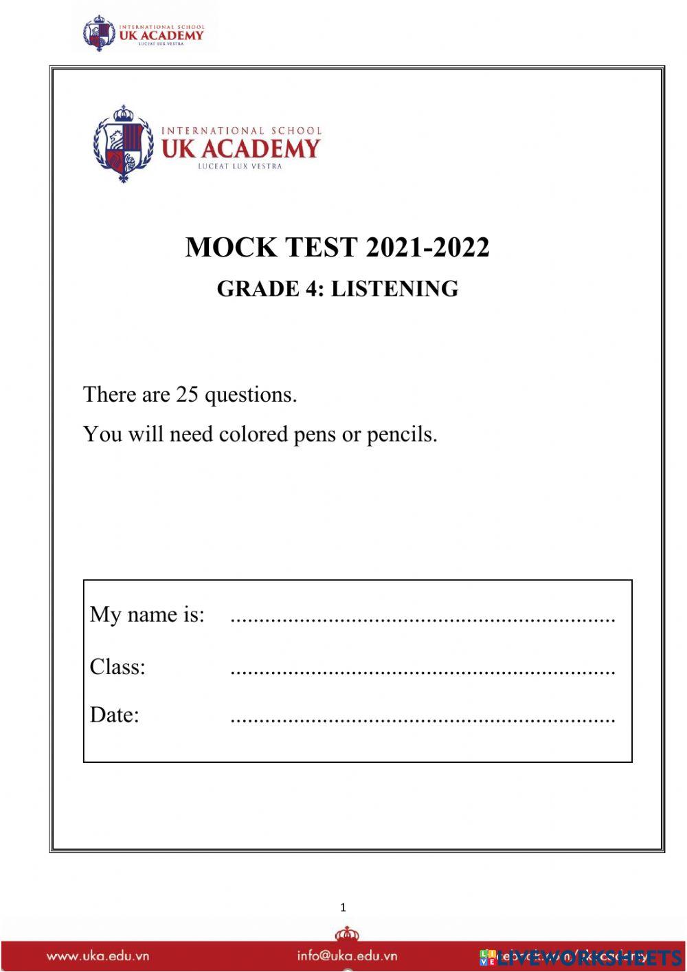 Mock test  grade 4 listening