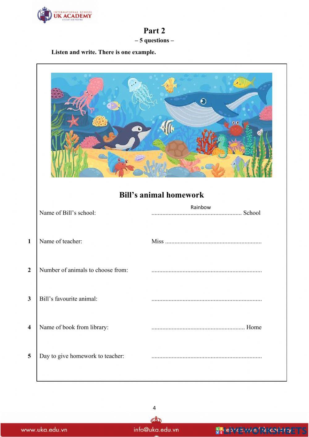 Mock test  grade 4 listening