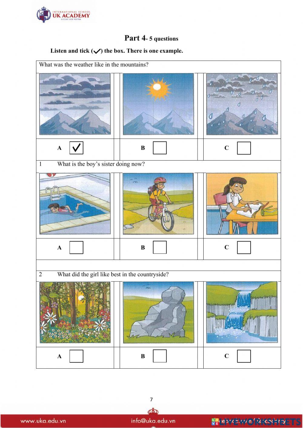 Mock test  grade 4 listening