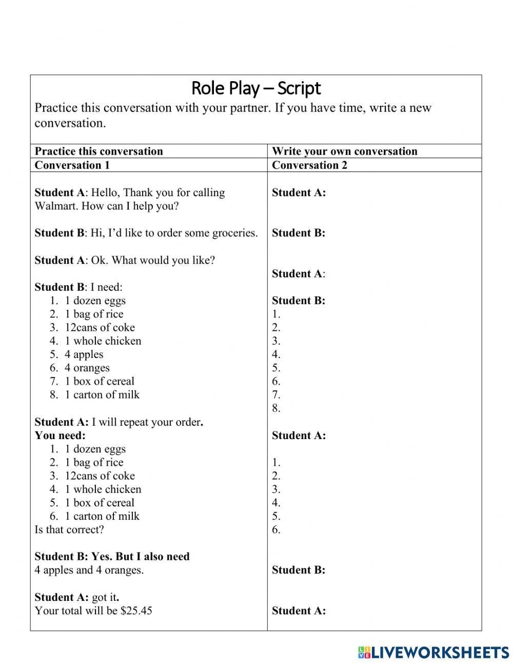 ESL Shopping RolePlay