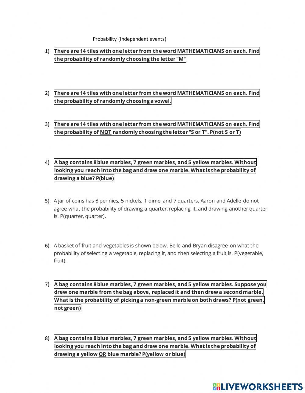 Probability independent events year 9 2751771 kum