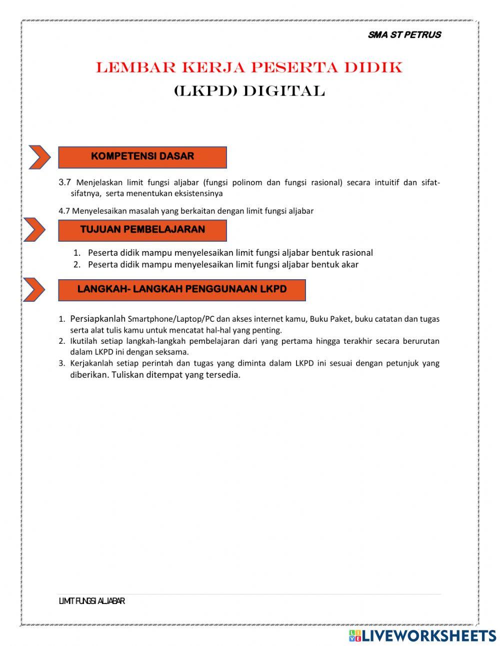 Limit Fungsi Aljabar