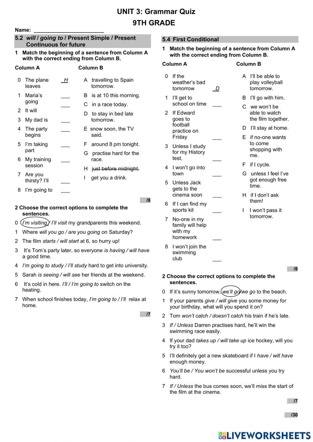 9th grade - grammar quiz