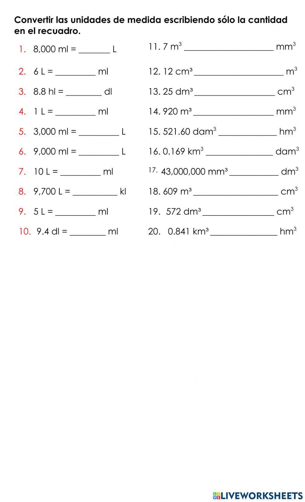 Actividad de medidas de volumen