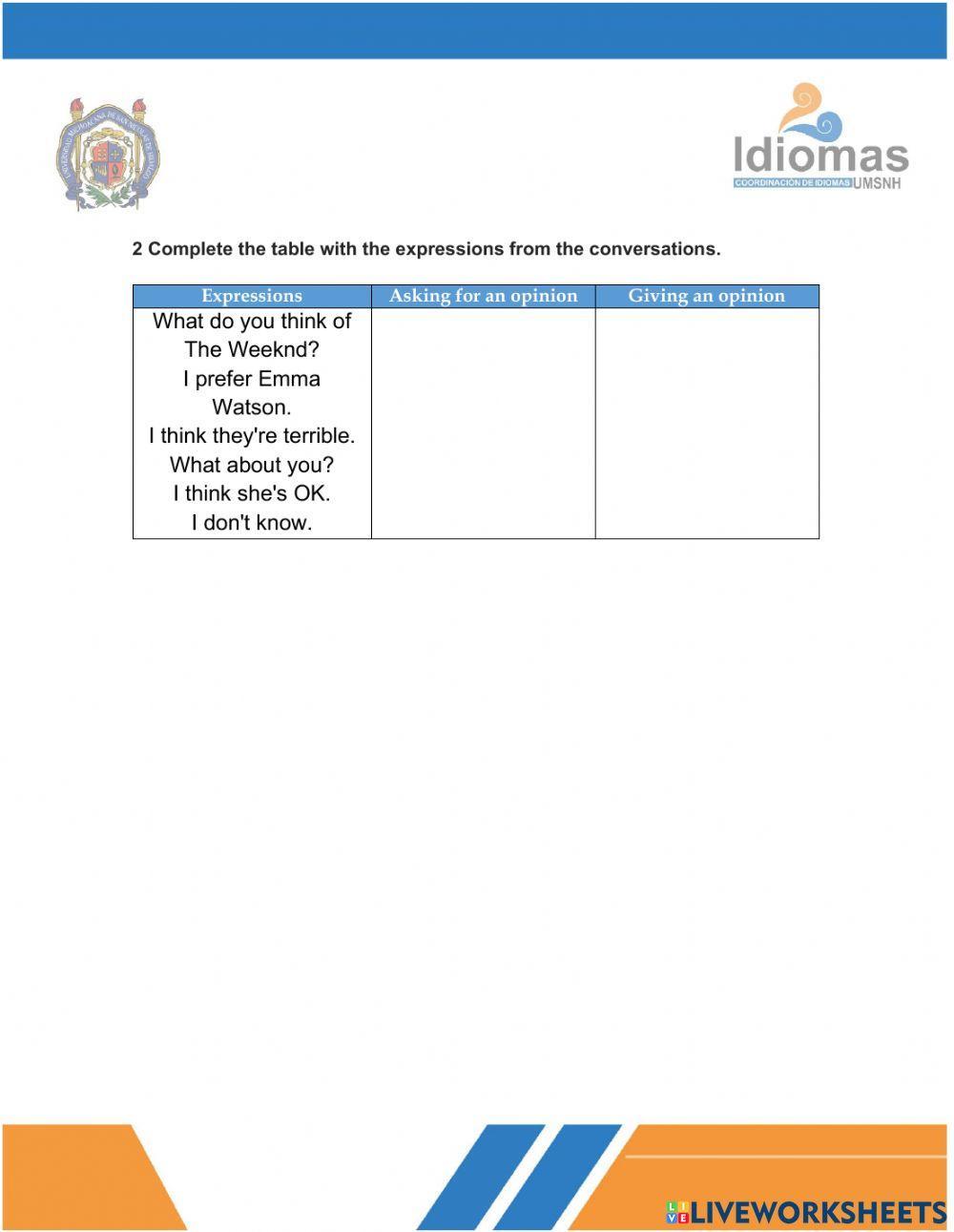 Language skills: Opinions