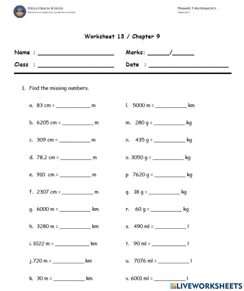 Worksheet 13 Chapter 9