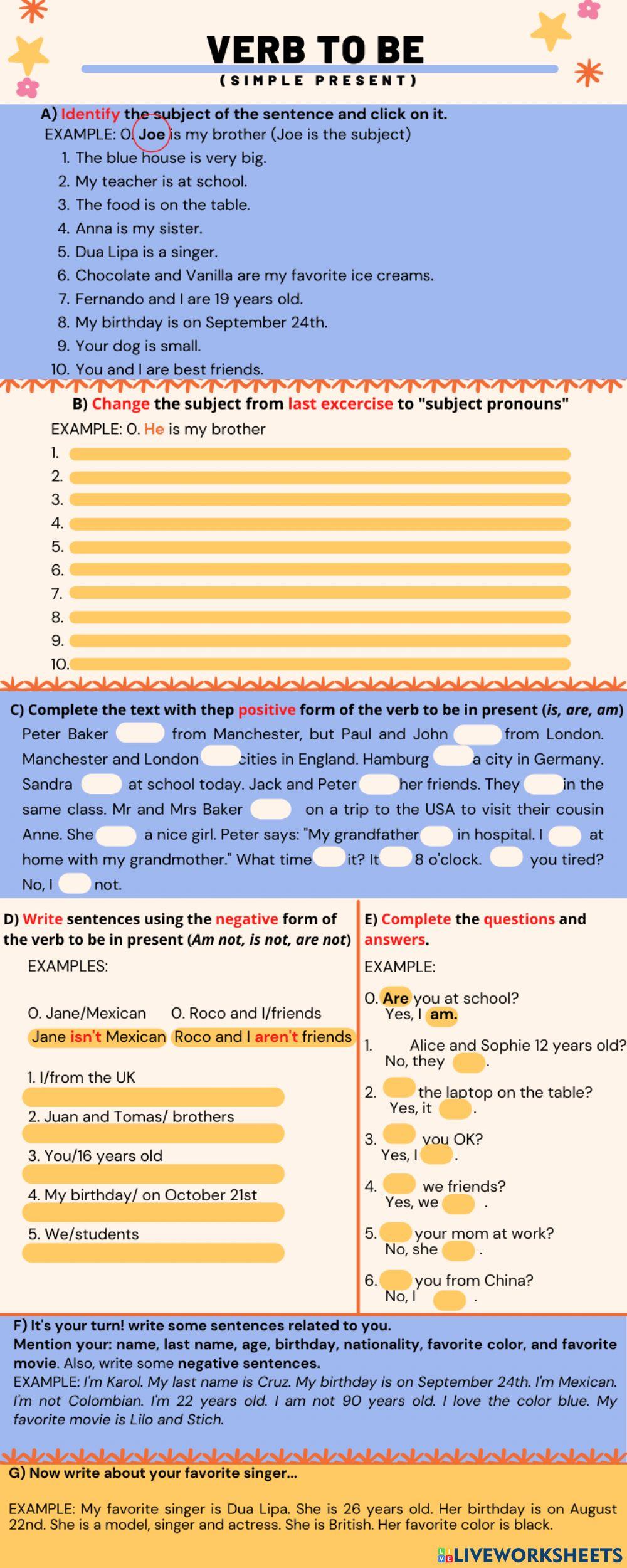 Verb to be excercises