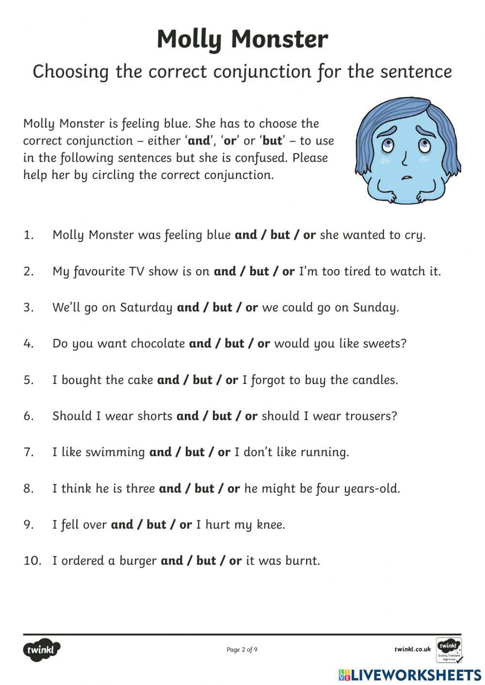 And Or But online worksheet | Live Worksheets