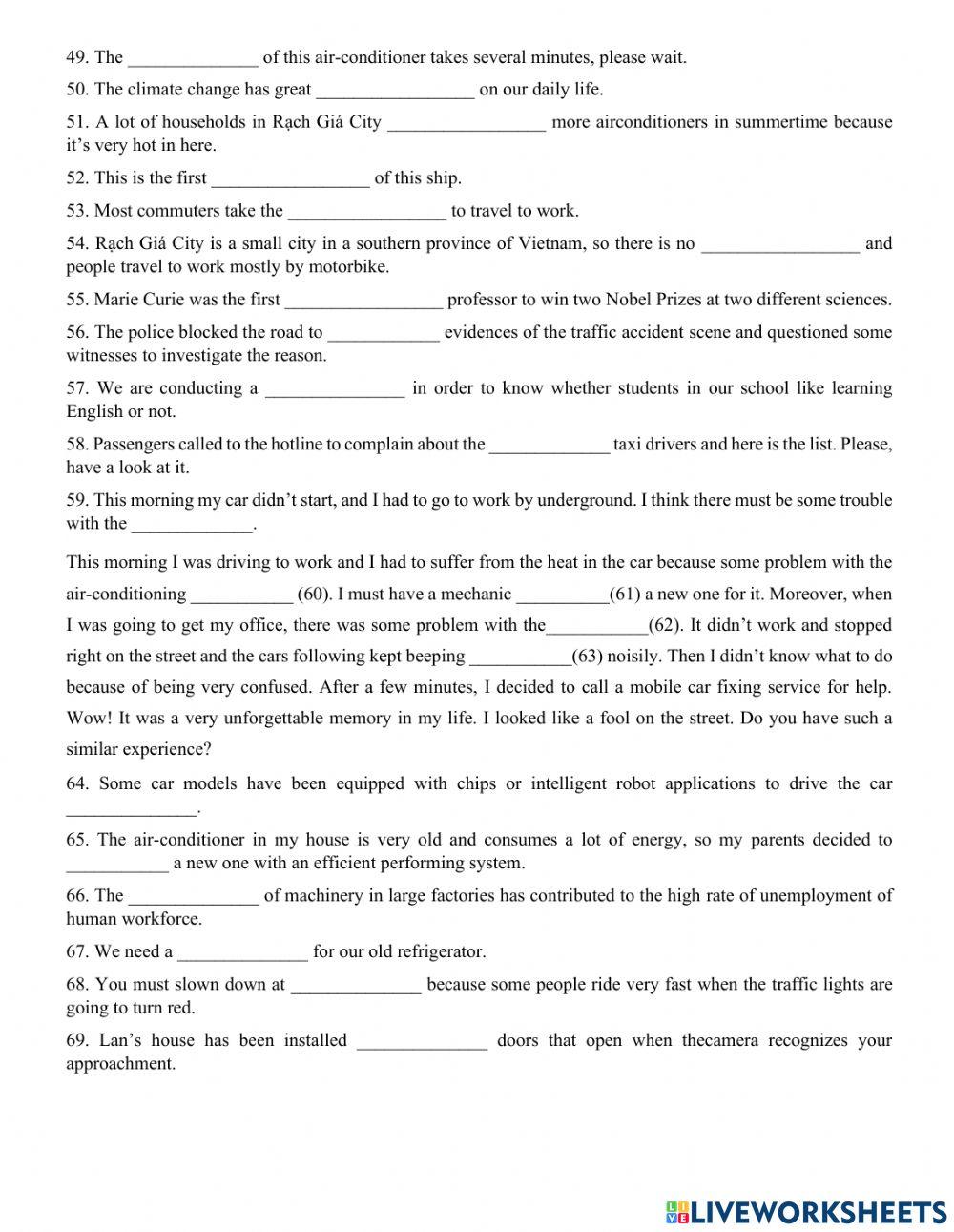 Vocabulary english 7 - unit 7
