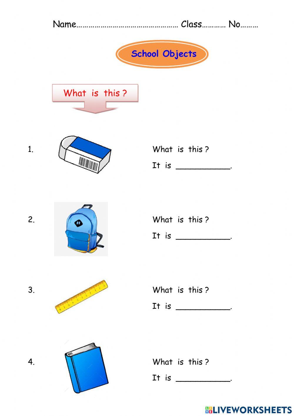 School Objects online exercise for 1-3 | Live Worksheets