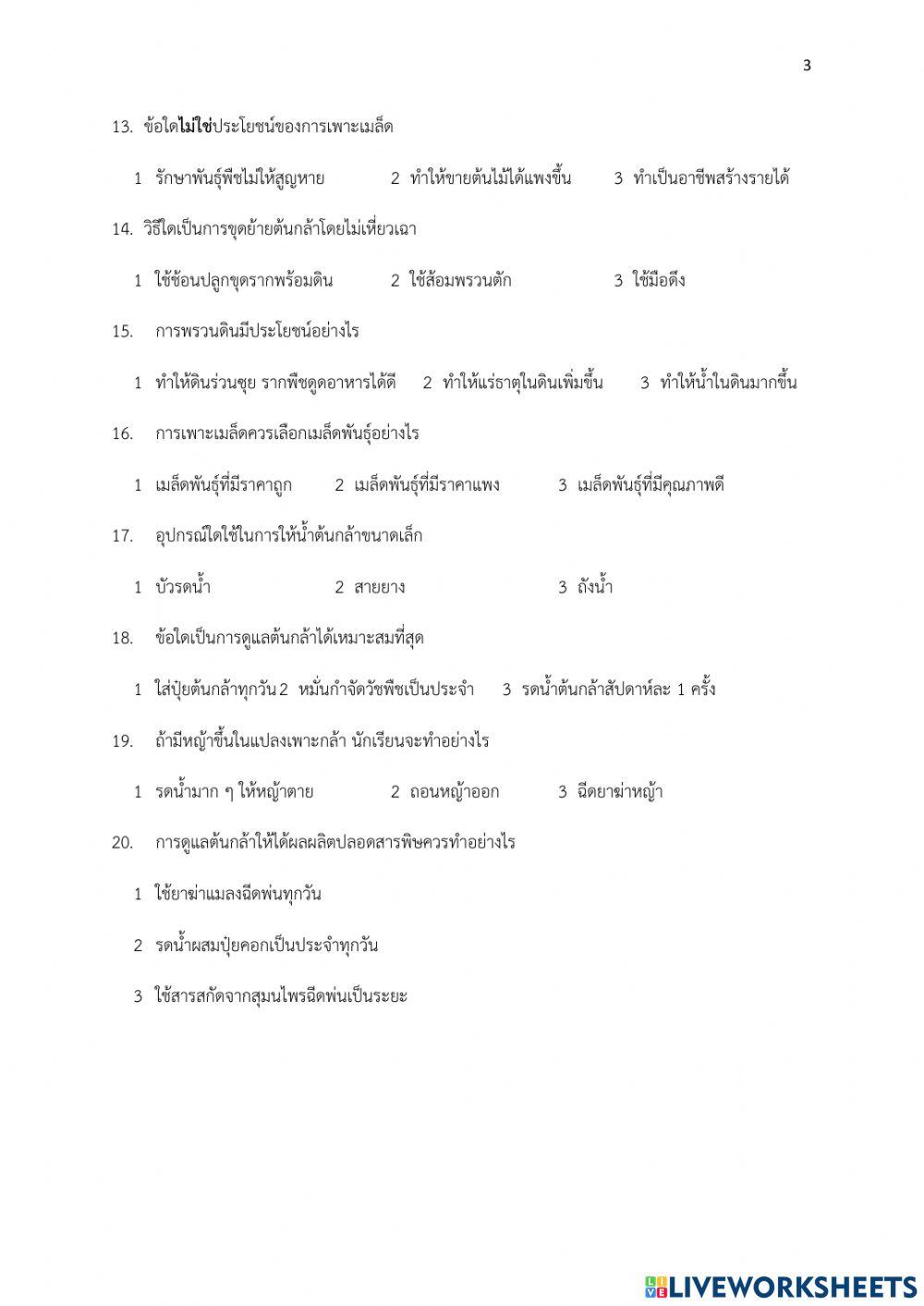 แบบทดสอบวัดผลปลายภาคเรียนที่ 2 วิชาการงานอาชีพ  ชั้นประถมศึกษาปีที่  2