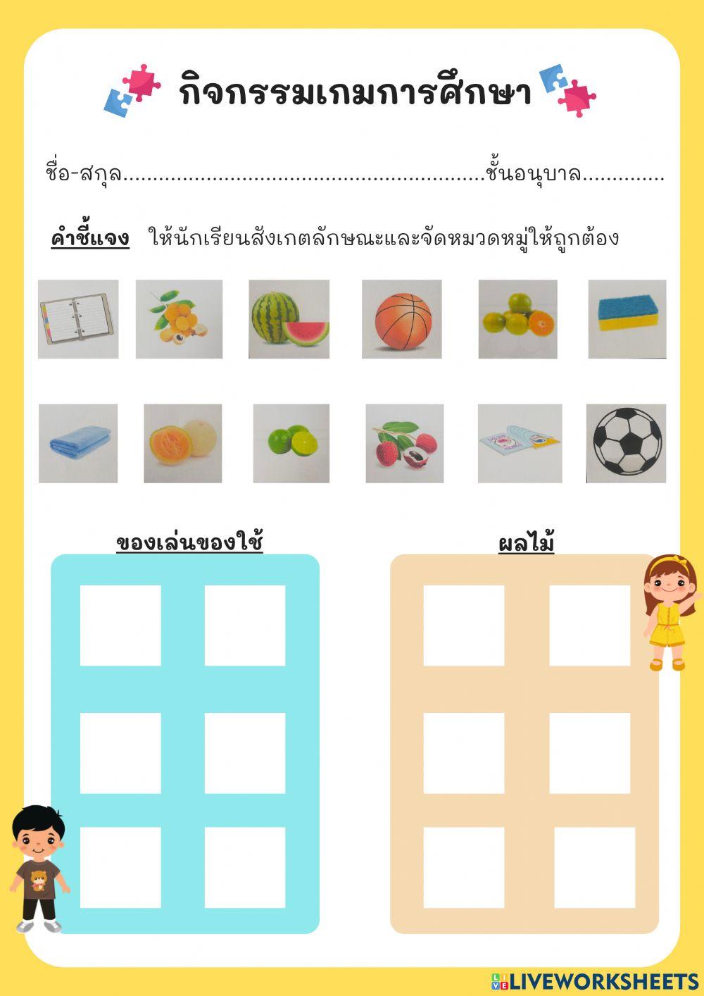 กิจกรรมเกมการศึกษา การจำแนกและจัดหมวดหมู่