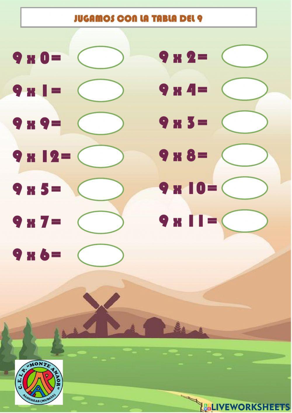 Tabla del 9 y extensión