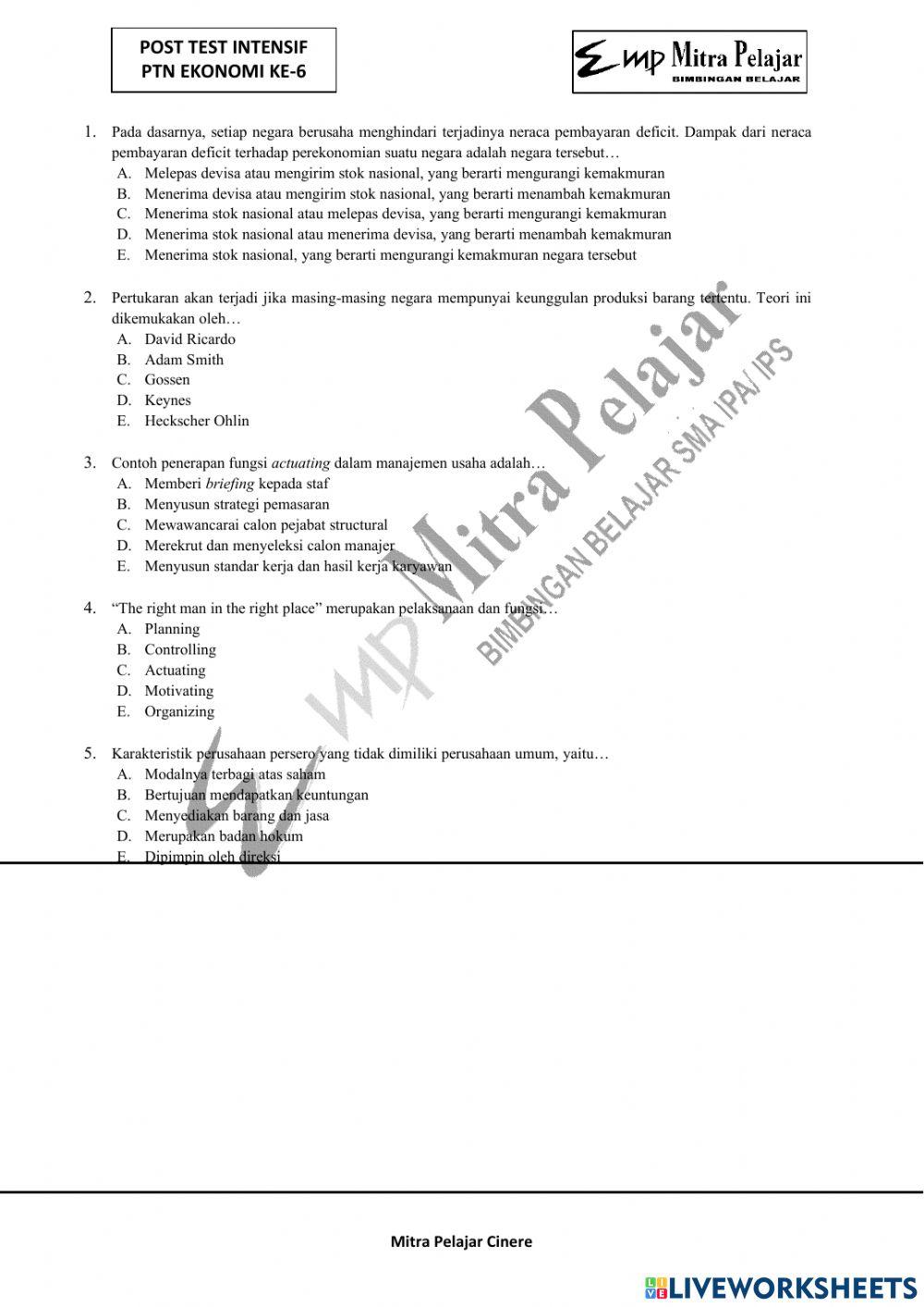 Post test intensif eko 6