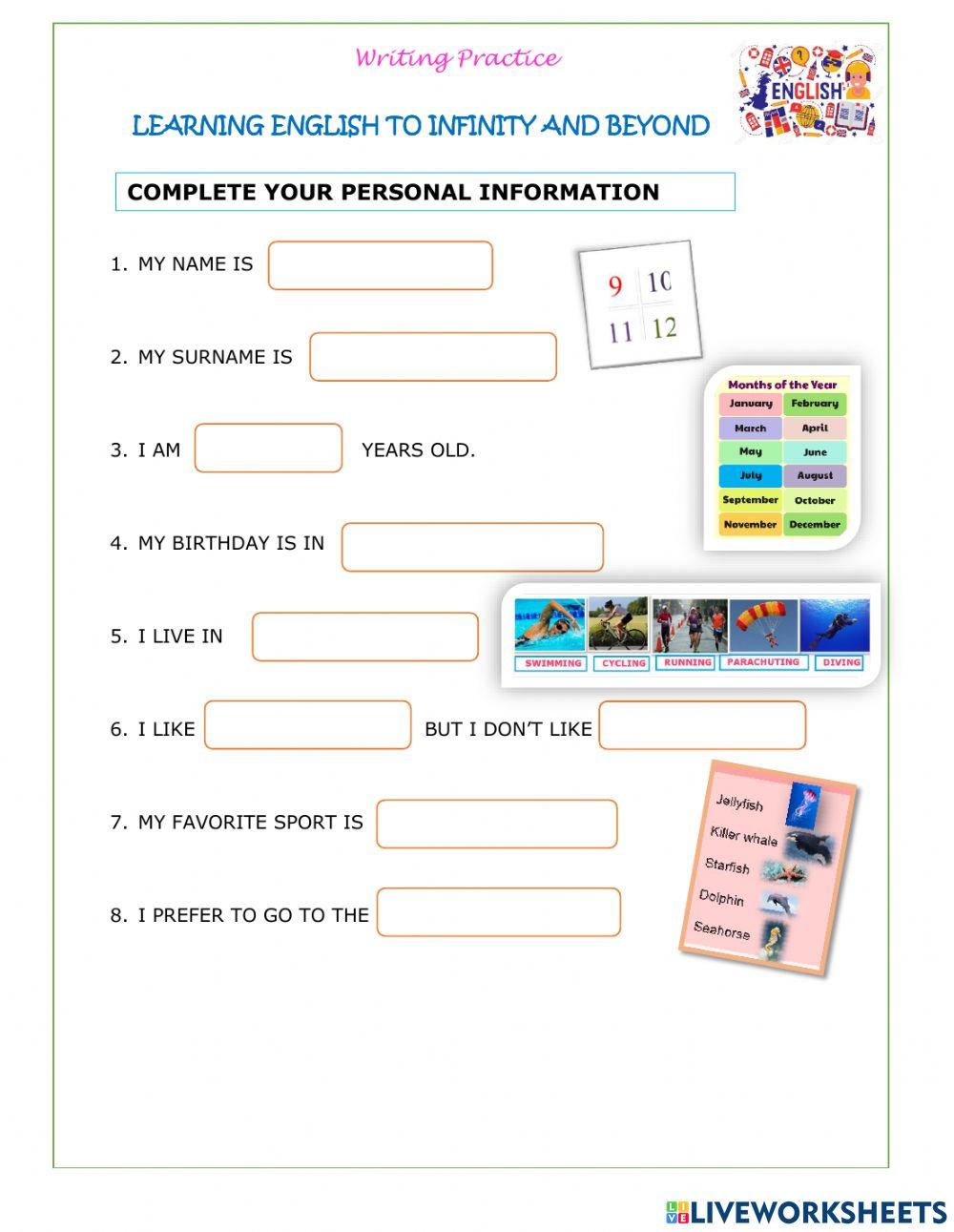 MY PERSONAL INFORMATION online exercise for | Live Worksheets