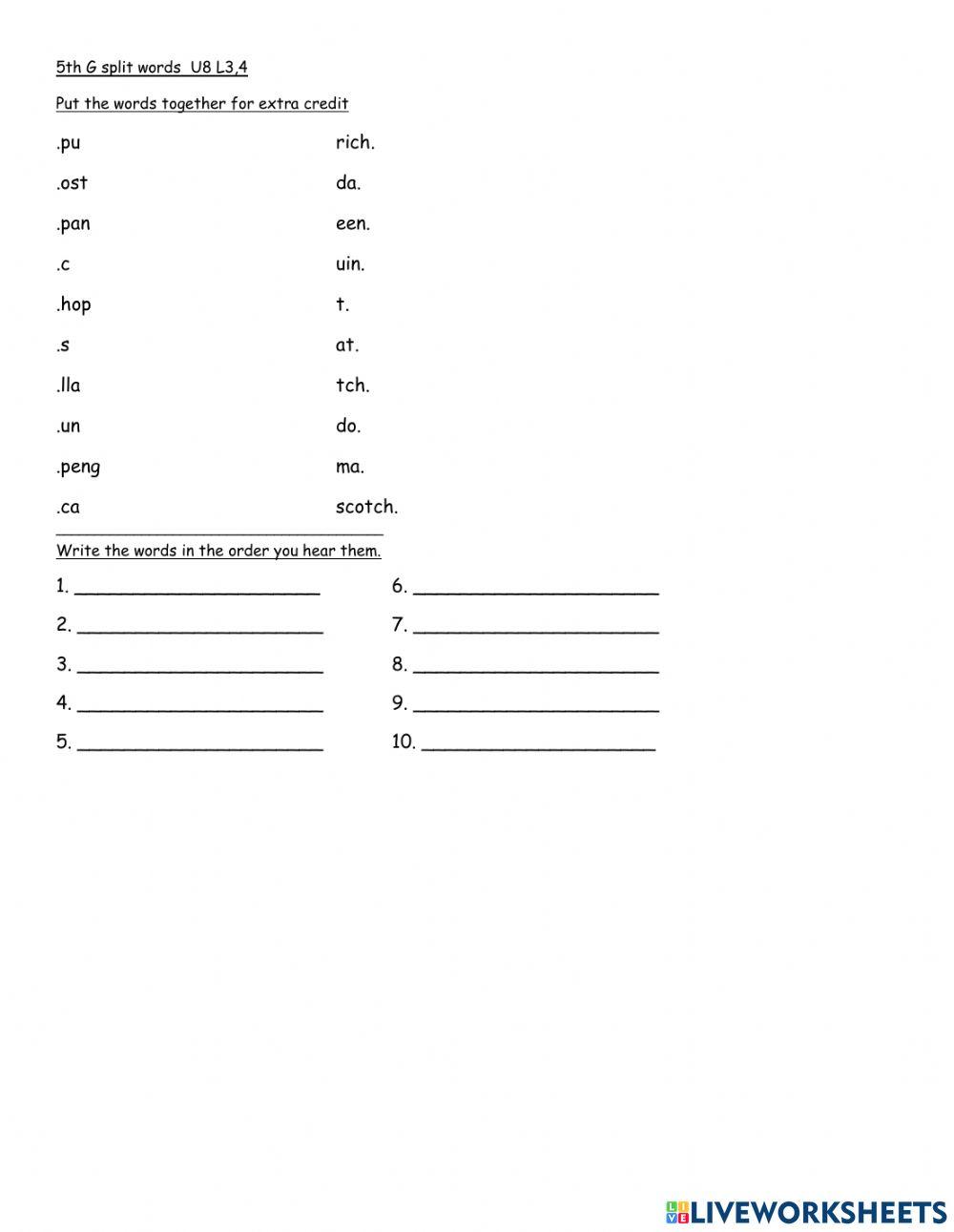 5th spelling test form U8 L3,4