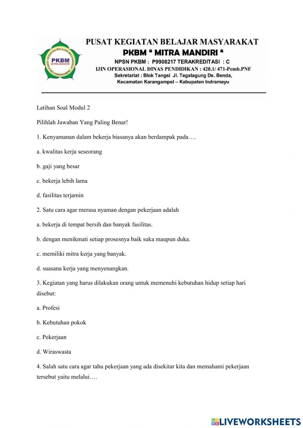 Latihan Soal Modul 2 Paket A