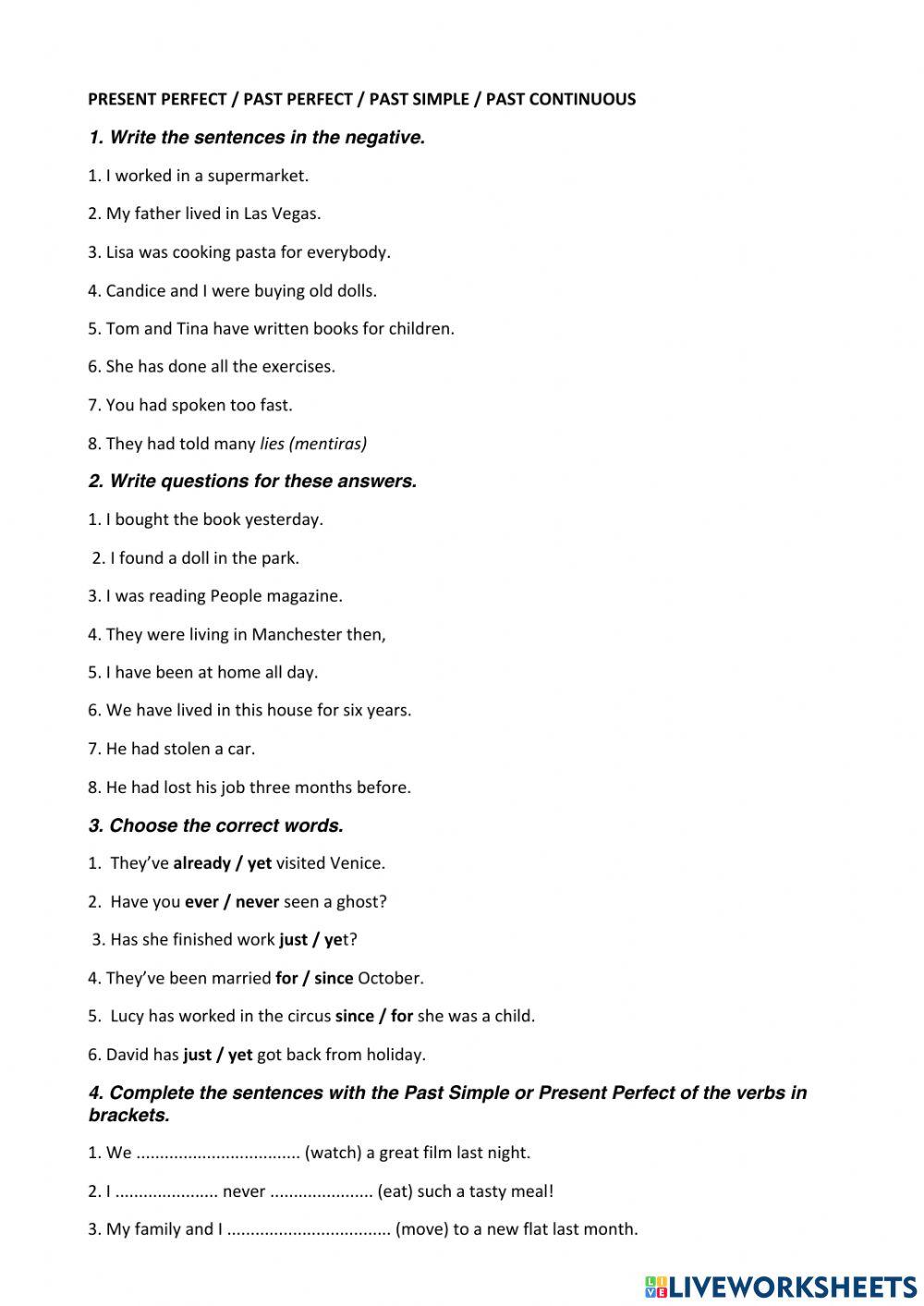 Past simple, present and past perfect