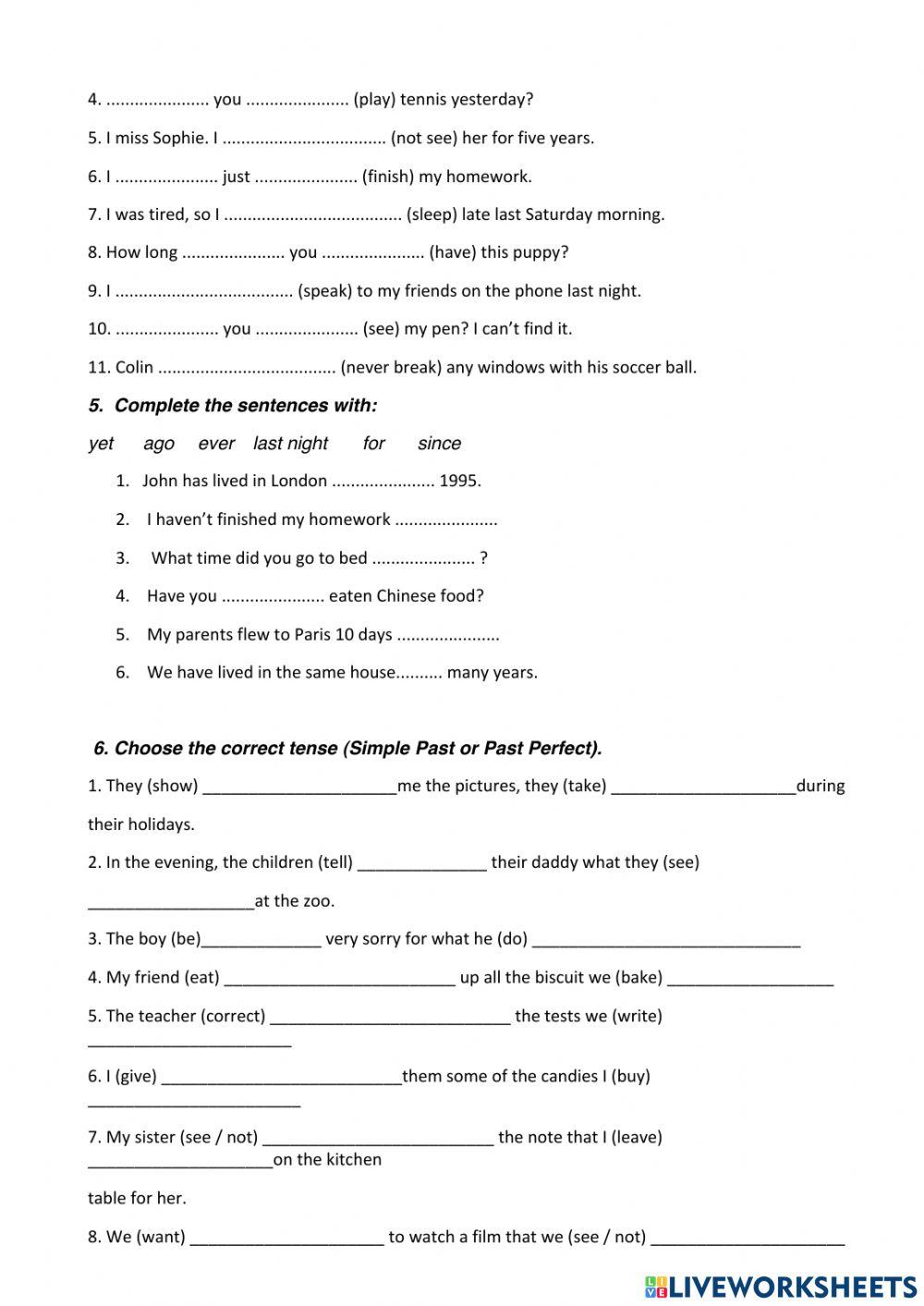 Past simple, present and past perfect