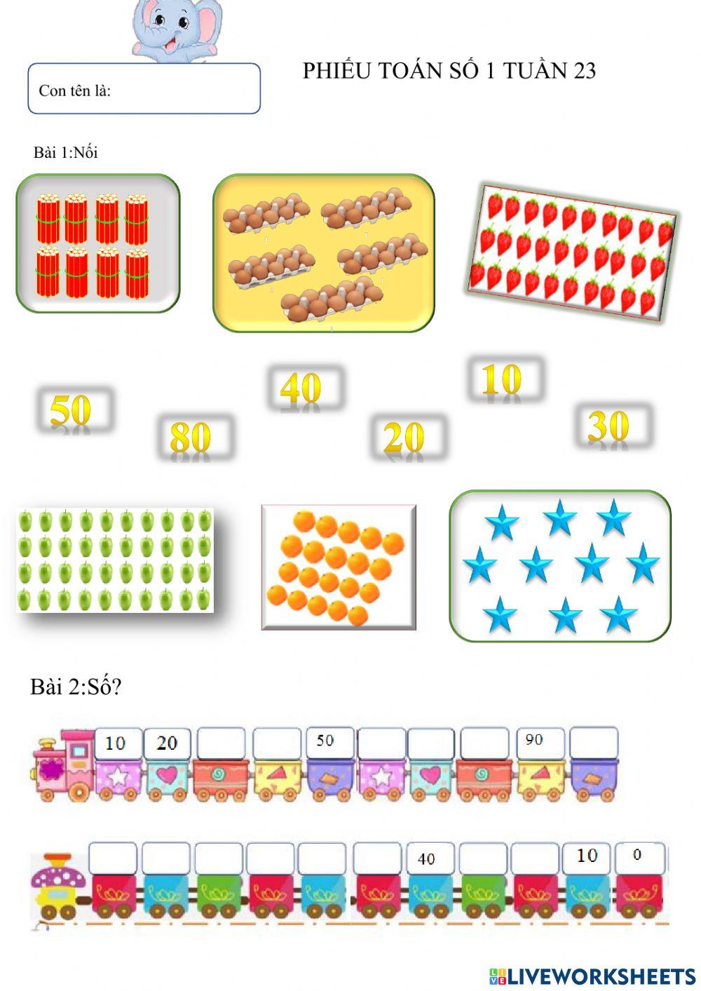 Phiếu toán số 1 tuần 23