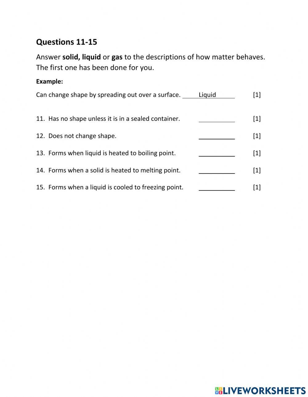 Unit 3 Test - Solids, Liquids and Gases