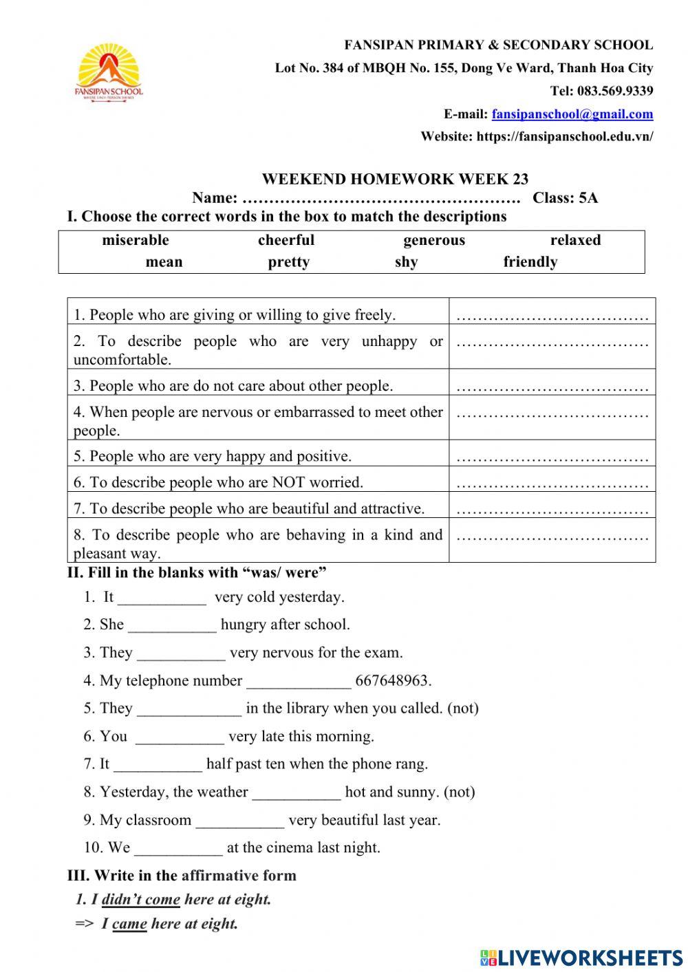 Week 23 - Worksheet 5A Fansipan