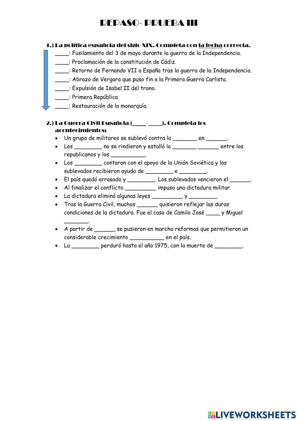 Repaso fechas y guerra civil