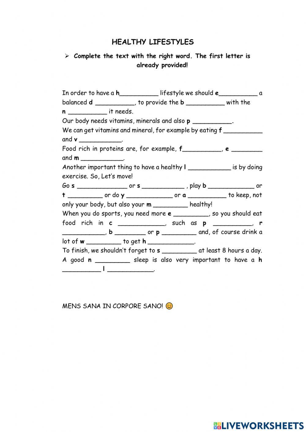 Healthy lifestyles-vocabulary