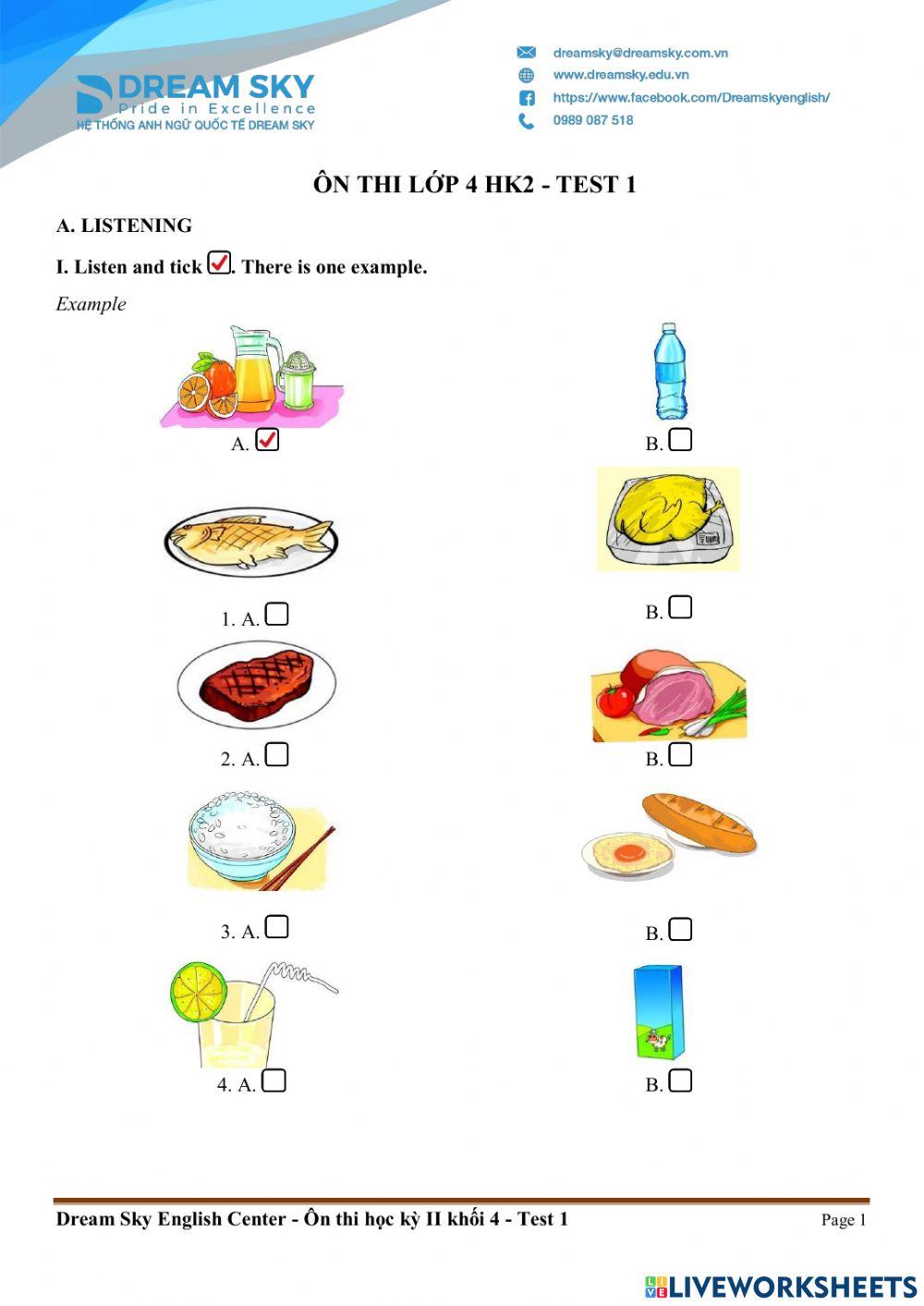 Khối 4 - Kỳ 2 - Test 1