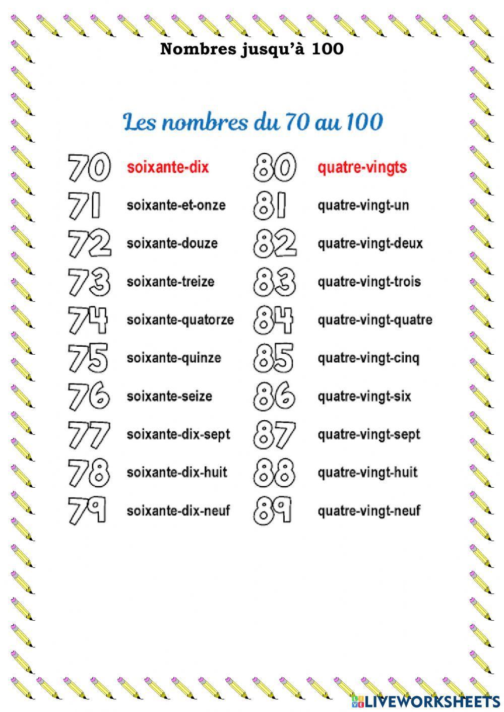 Nombres jusqu'à 100