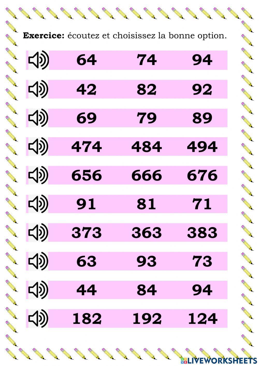 Nombres jusqu'à 100