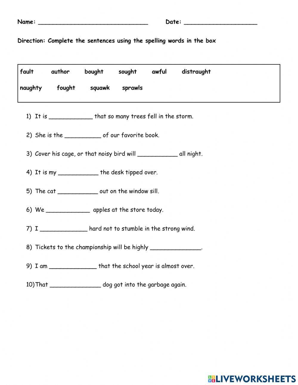 Vowel Pattern:au-aw-al-augh-ough