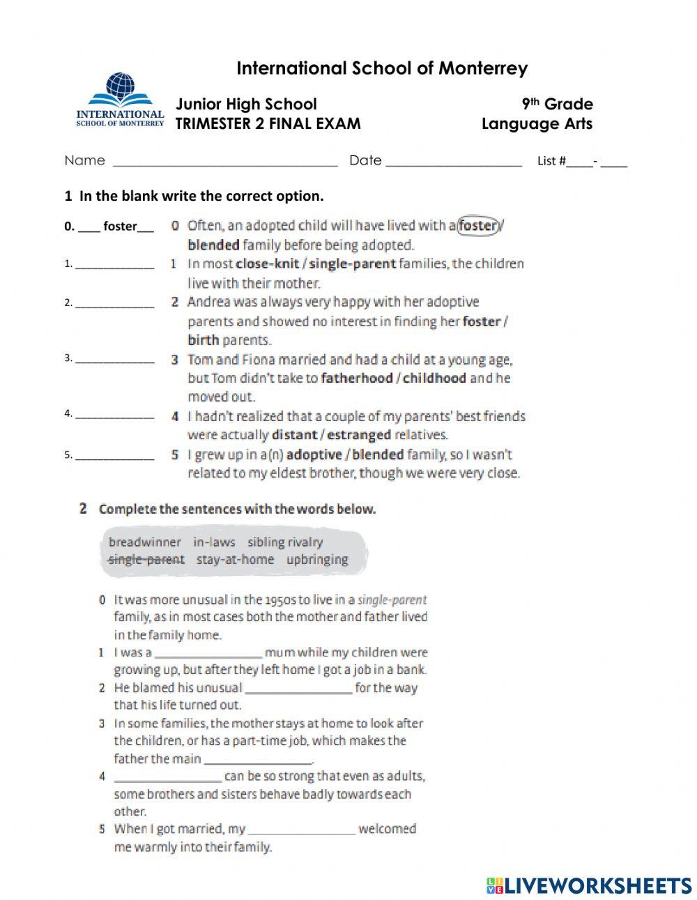 9-T2 LA Trimestral Exam