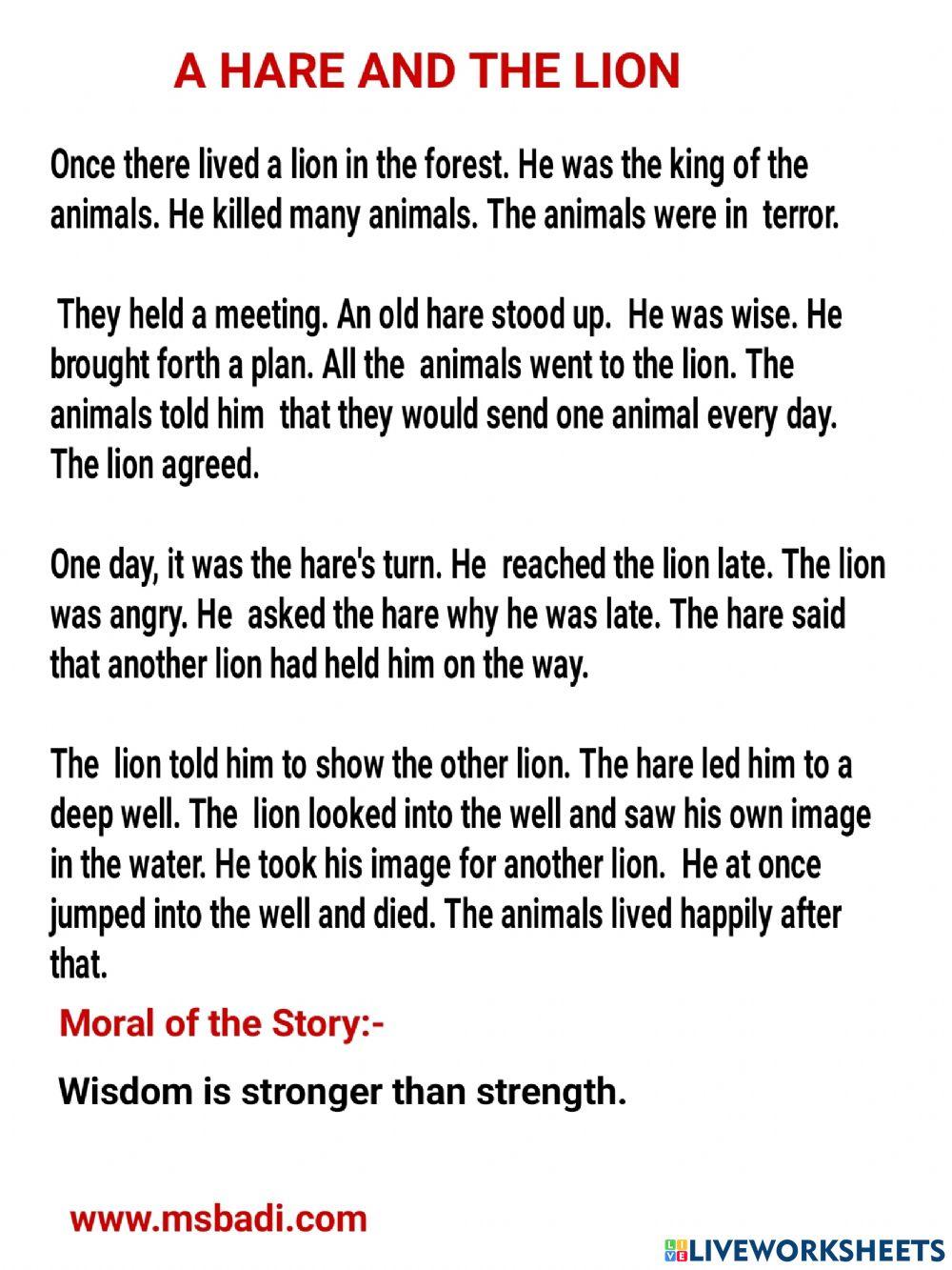 Day-17-english story-a hare and the lion