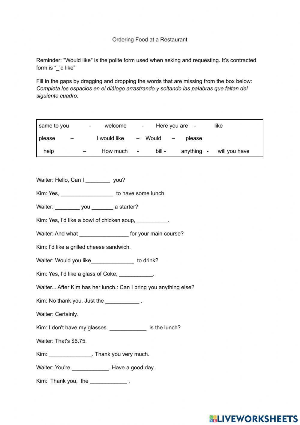 Ordering Food at a Restaurant