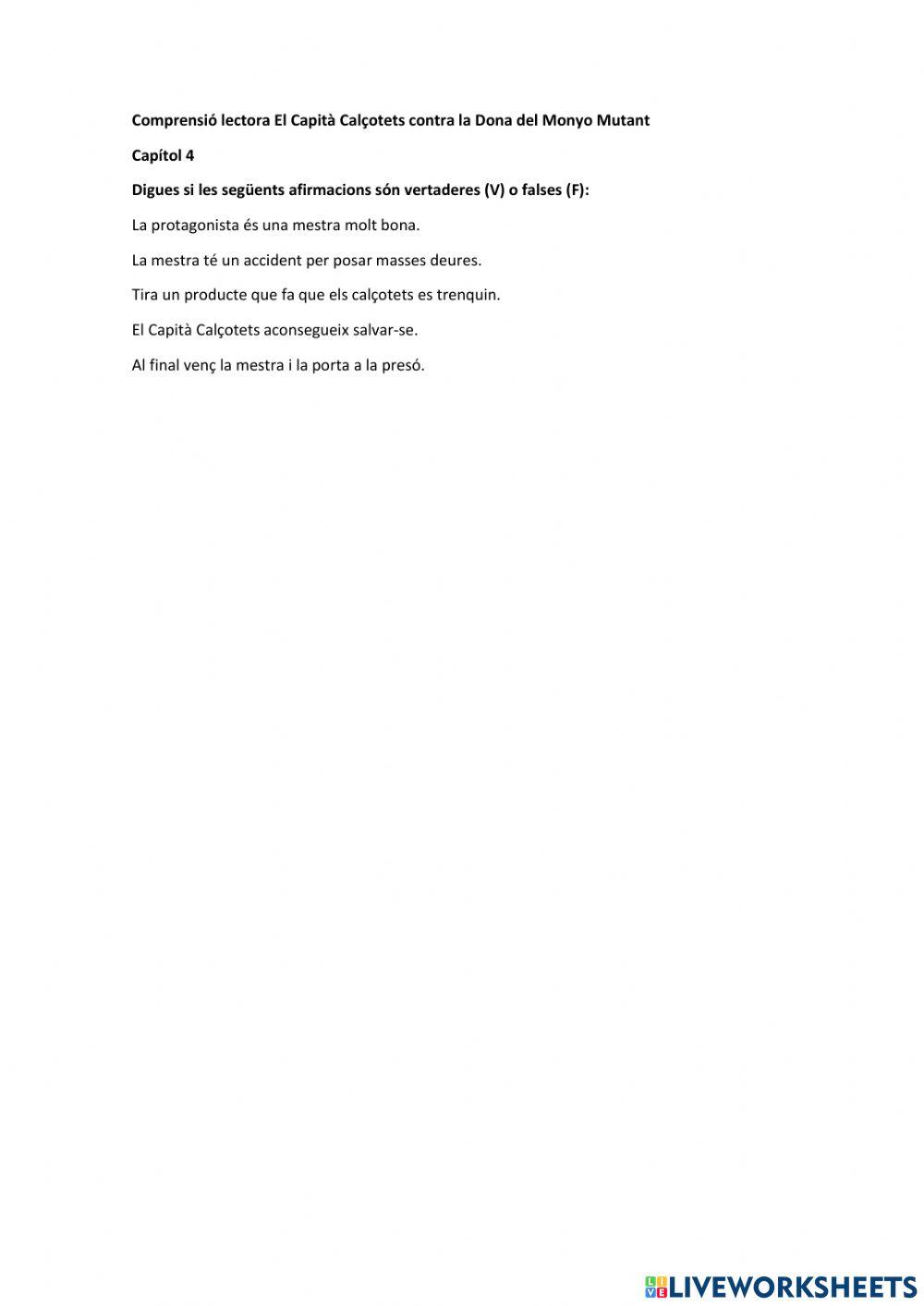 Comprensió lectora El Capità Calçotets contra la Dona del Monyo Mutant Capítol 4