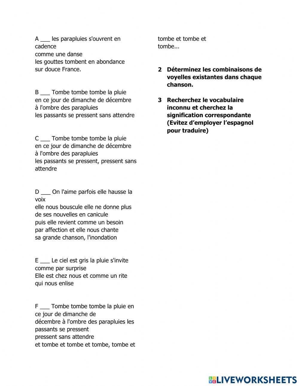 Chansons et combinaisons des voyelles