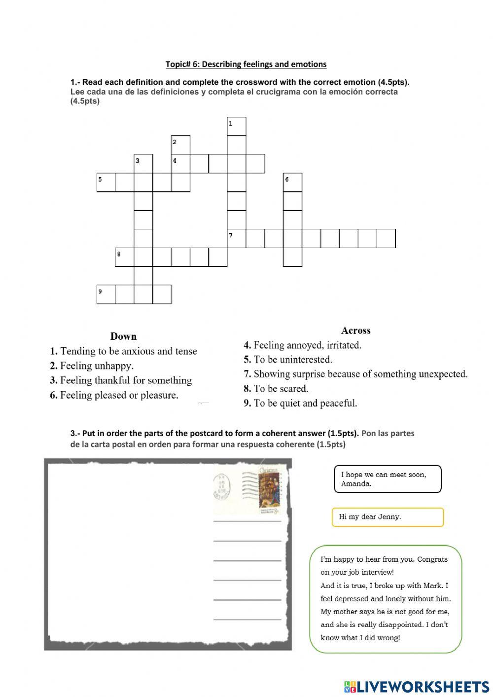 Topic 6: Describing feelings and emotions